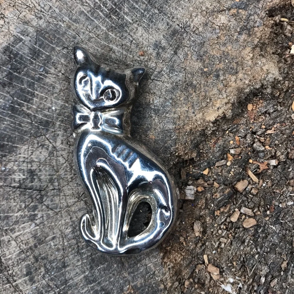 Taxco vintage sterling cat pin Mexican silver - Picture 1 of 8